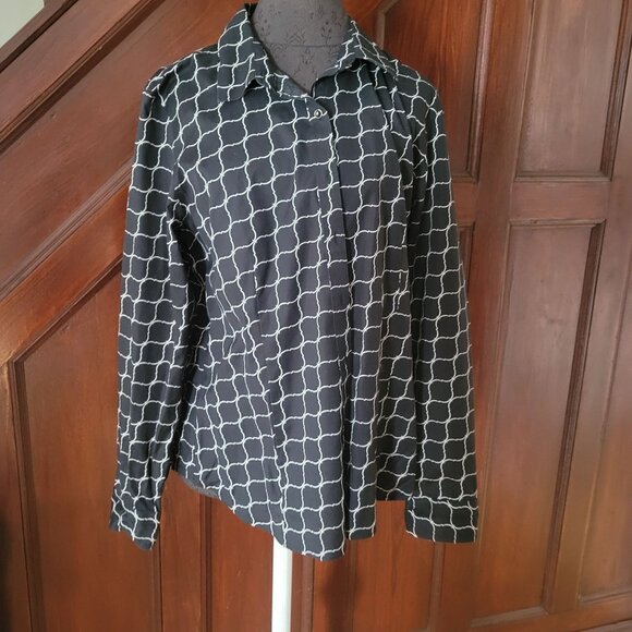 Talbots Womens Wrinkle Resistant Button-Up Shirt Black & White Size 18 - Picture 1 of 4